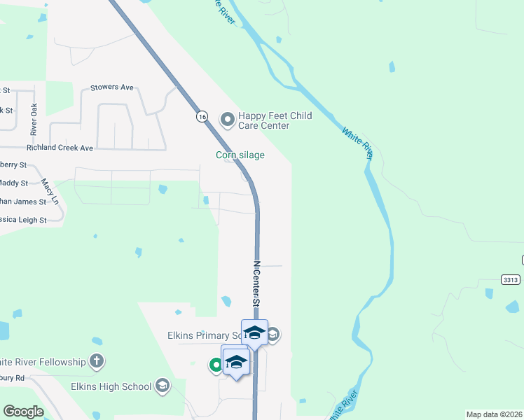 map of restaurants, bars, coffee shops, grocery stores, and more near 1010 North Center Street in Elkins