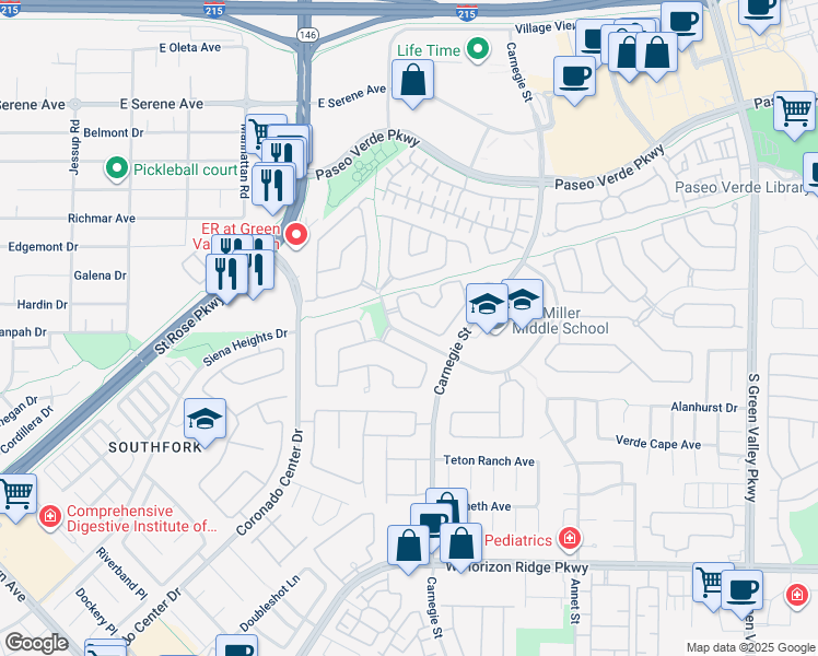 map of restaurants, bars, coffee shops, grocery stores, and more near 2535 Citrus Garden Circle in Henderson