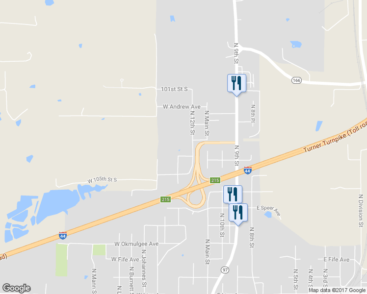 map of restaurants, bars, coffee shops, grocery stores, and more near 1213 North 13th Street in Sapulpa