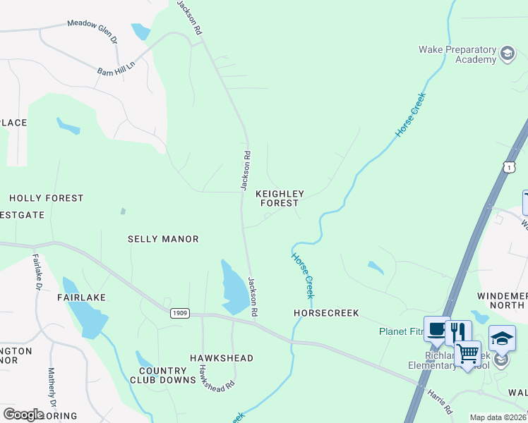 map of restaurants, bars, coffee shops, grocery stores, and more near 3217 Keighley Forest Drive in Wake Forest