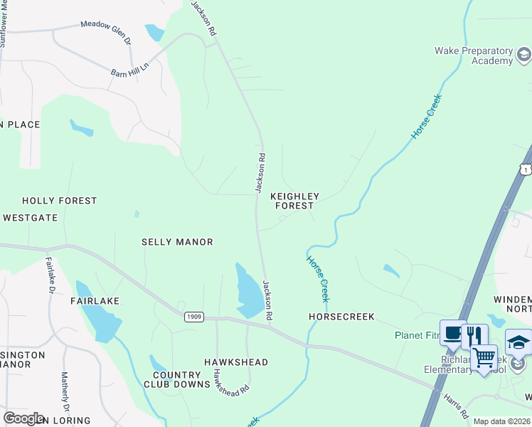 map of restaurants, bars, coffee shops, grocery stores, and more near 3217 Keighley Forest Drive in Wake Forest