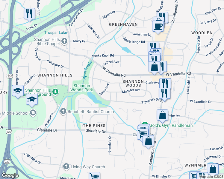 map of restaurants, bars, coffee shops, grocery stores, and more near 804 Munster Avenue in Greensboro