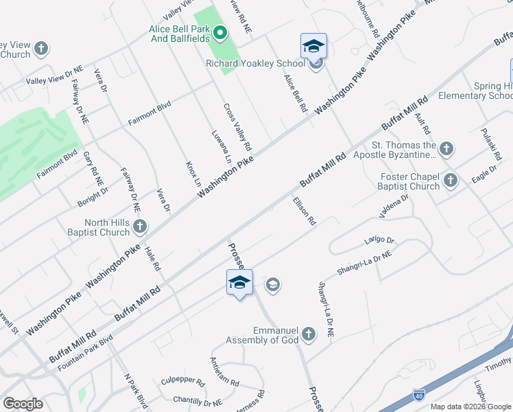 map of restaurants, bars, coffee shops, grocery stores, and more near 3557 Buffat Mill Road in Knoxville