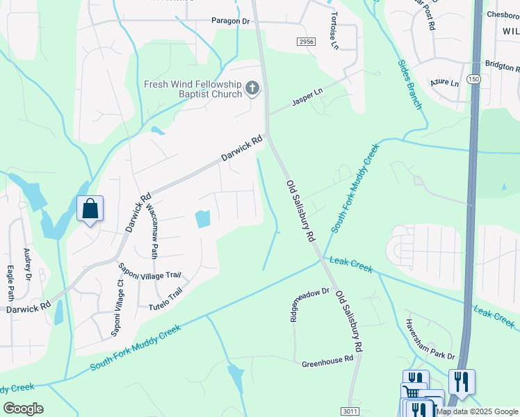 map of restaurants, bars, coffee shops, grocery stores, and more near 3145 Creighton Lane in Winston-Salem