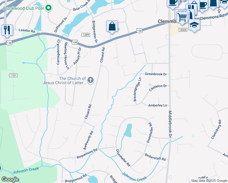 map of restaurants, bars, coffee shops, grocery stores, and more near 3840 Tangle Oak Drive in Clemmons