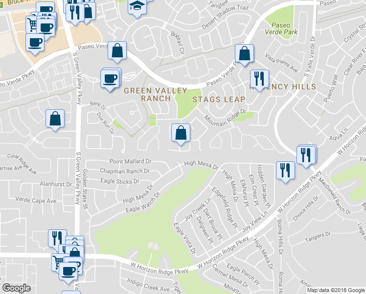 map of restaurants, bars, coffee shops, grocery stores, and more near 324 Dazzling Terrace in Henderson