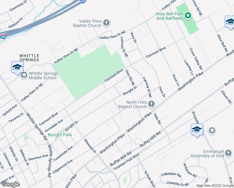 map of restaurants, bars, coffee shops, grocery stores, and more near 3203 Easterland Street in Knoxville