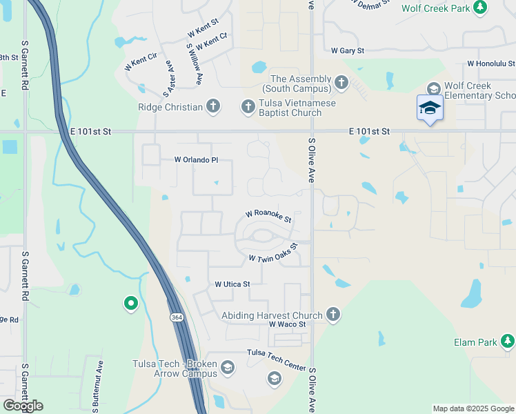 map of restaurants, bars, coffee shops, grocery stores, and more near 3900 West Roanoke Street in Broken Arrow
