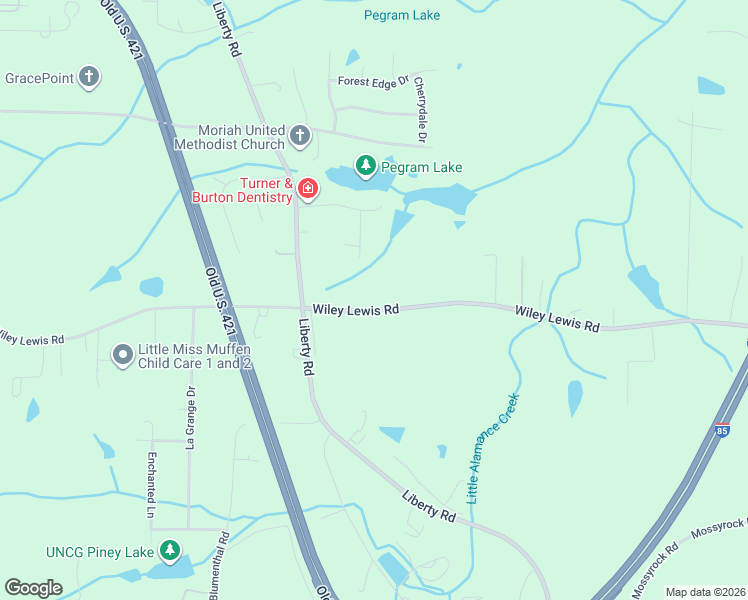 map of restaurants, bars, coffee shops, grocery stores, and more near 1207 Wiley Lewis Road in Greensboro