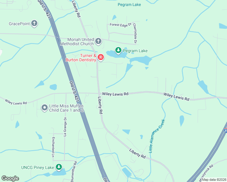 map of restaurants, bars, coffee shops, grocery stores, and more near 1207 Wiley Lewis Road in Greensboro