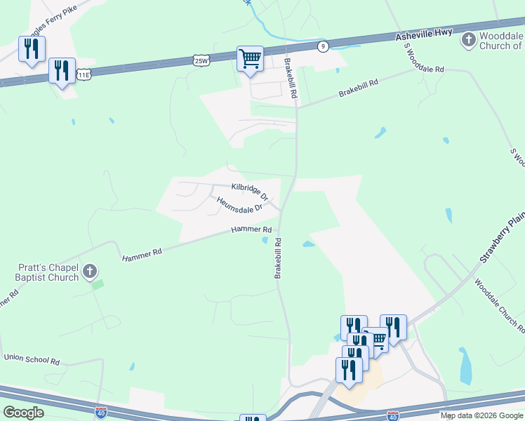 map of restaurants, bars, coffee shops, grocery stores, and more near 7556 Heumsdale Drive in Knoxville