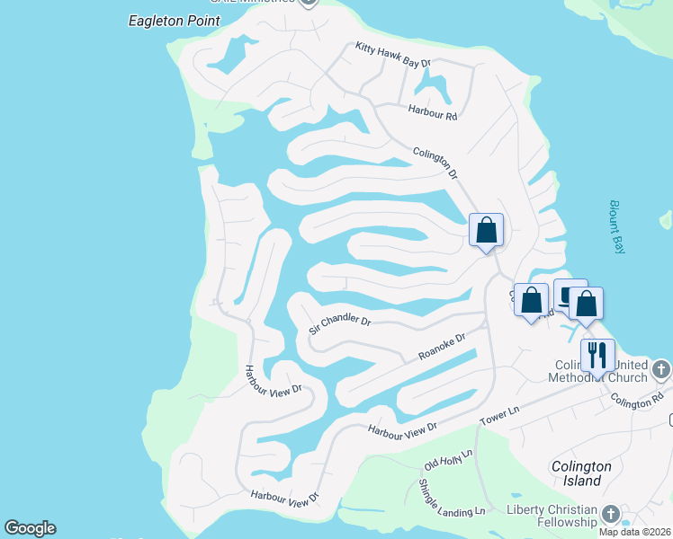 map of restaurants, bars, coffee shops, grocery stores, and more near 330 Eagle Drive in Kill Devil Hills