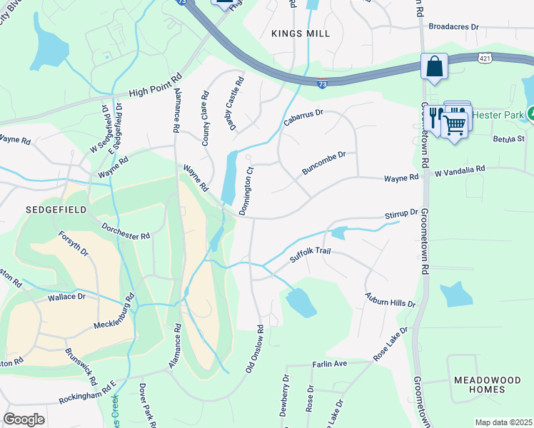 map of restaurants, bars, coffee shops, grocery stores, and more near 4256 Wayne Road in Greensboro