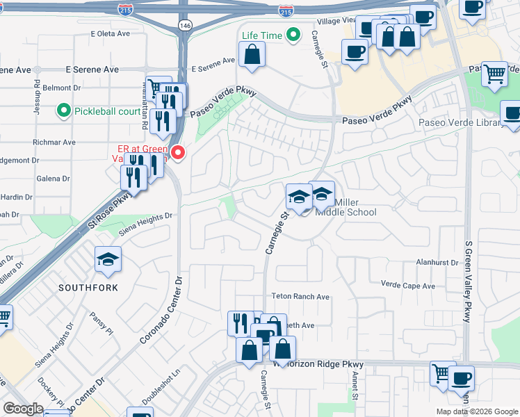 map of restaurants, bars, coffee shops, grocery stores, and more near 2528 Citrus Garden Circle in Henderson