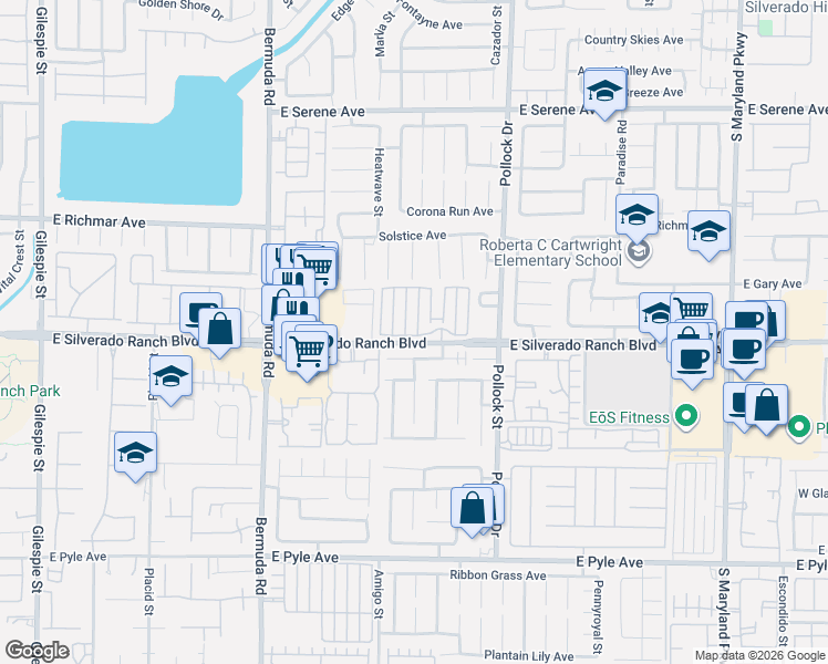 map of restaurants, bars, coffee shops, grocery stores, and more near 9695 Blue Calico Drive in Las Vegas