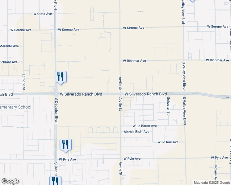 map of restaurants, bars, coffee shops, grocery stores, and more near 4465 West Silverado Ranch Boulevard in Las Vegas