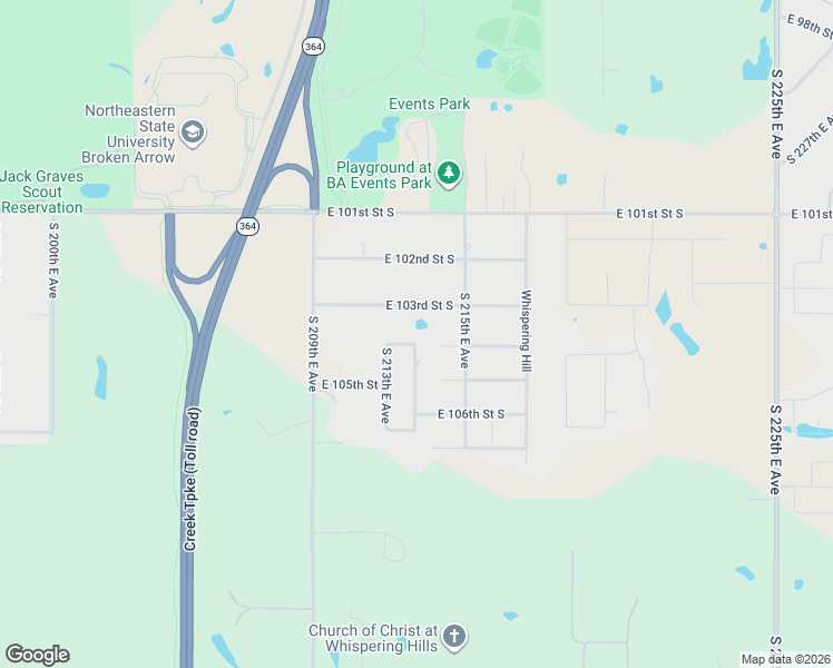 map of restaurants, bars, coffee shops, grocery stores, and more near 21365 East 104th Street South in Broken Arrow