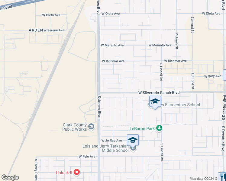 map of restaurants, bars, coffee shops, grocery stores, and more near 5957 Pillar Rock Avenue in Las Vegas