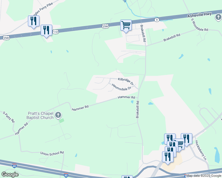 map of restaurants, bars, coffee shops, grocery stores, and more near 525 Parkstone Lane in Knoxville