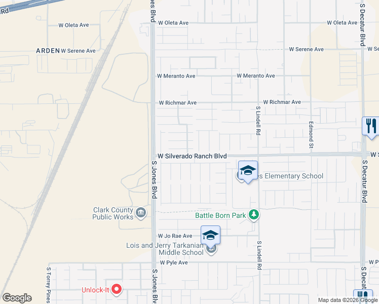 map of restaurants, bars, coffee shops, grocery stores, and more near 5869 Pillar Rock Avenue in Las Vegas