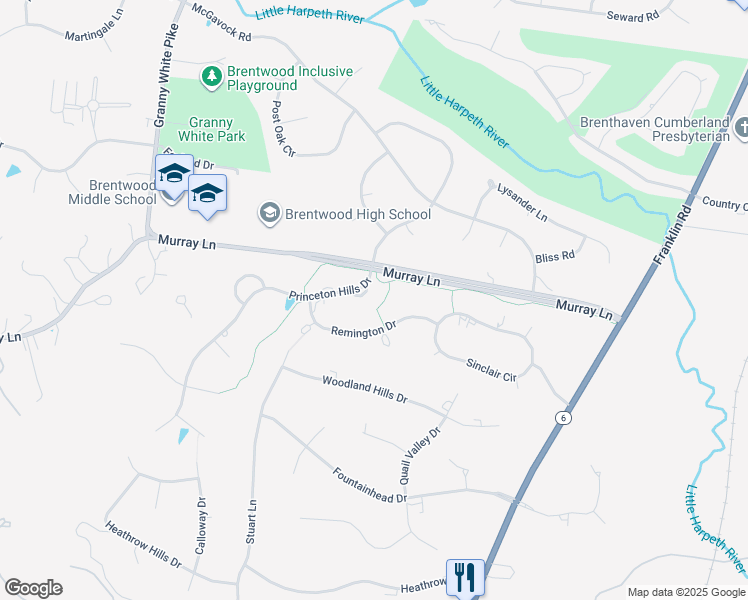 map of restaurants, bars, coffee shops, grocery stores, and more near 704 Princeton Hills Drive in Brentwood