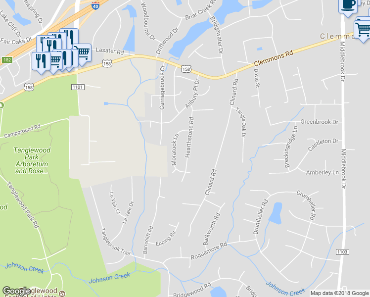 map of restaurants, bars, coffee shops, grocery stores, and more near 4832 Hearthstone Road in Clemmons