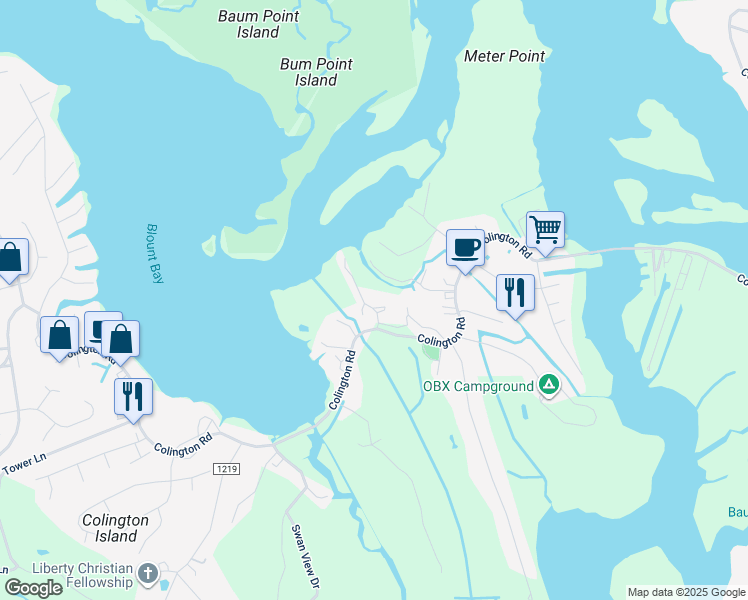 map of restaurants, bars, coffee shops, grocery stores, and more near 1608 Colington Road in Kill Devil Hills