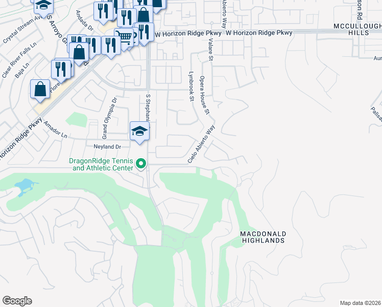 map of restaurants, bars, coffee shops, grocery stores, and more near 368 Vía Sonador in Henderson