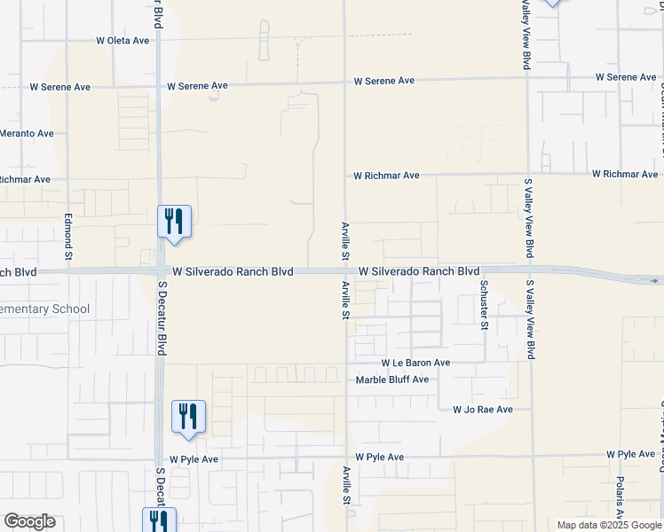 map of restaurants, bars, coffee shops, grocery stores, and more near 4465 West Silverado Ranch Boulevard in Las Vegas