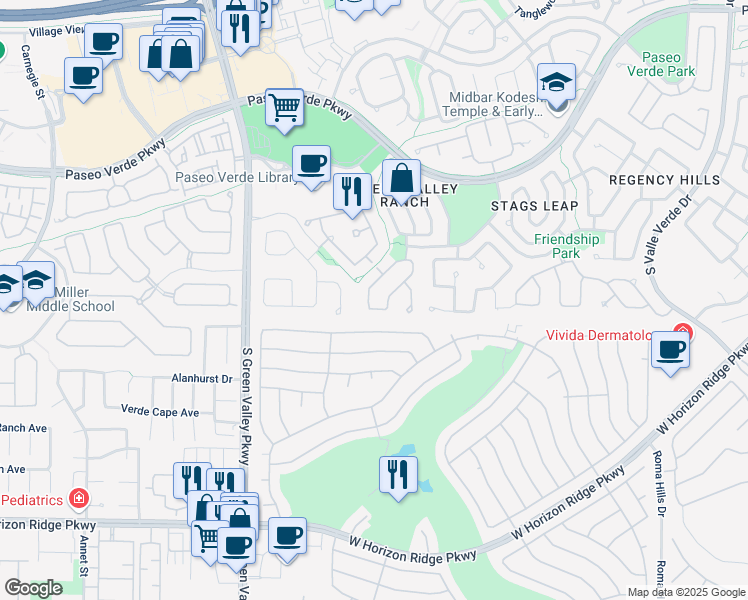 map of restaurants, bars, coffee shops, grocery stores, and more near 2075 Jupiter Hills Lane in Henderson