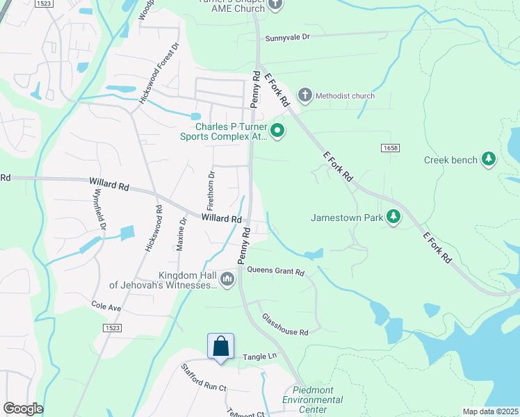 map of restaurants, bars, coffee shops, grocery stores, and more near 1604 Penny Road in High Point