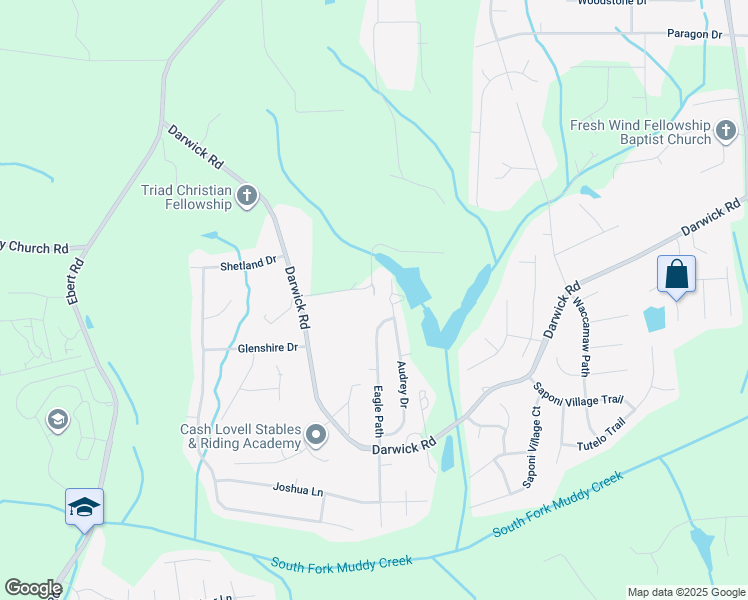 map of restaurants, bars, coffee shops, grocery stores, and more near 4935 Cooper Lake Lane in Winston-Salem