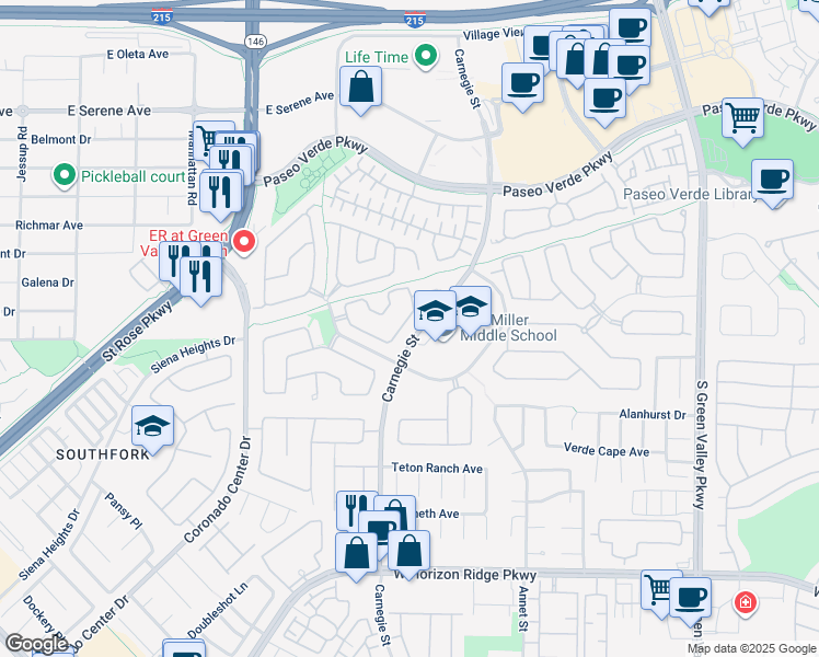 map of restaurants, bars, coffee shops, grocery stores, and more near 2501 Citrus Garden Circle in Henderson