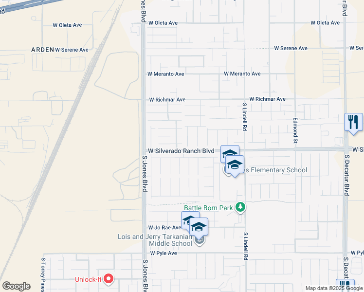 map of restaurants, bars, coffee shops, grocery stores, and more near 5845 Pillar Rock Avenue in Las Vegas