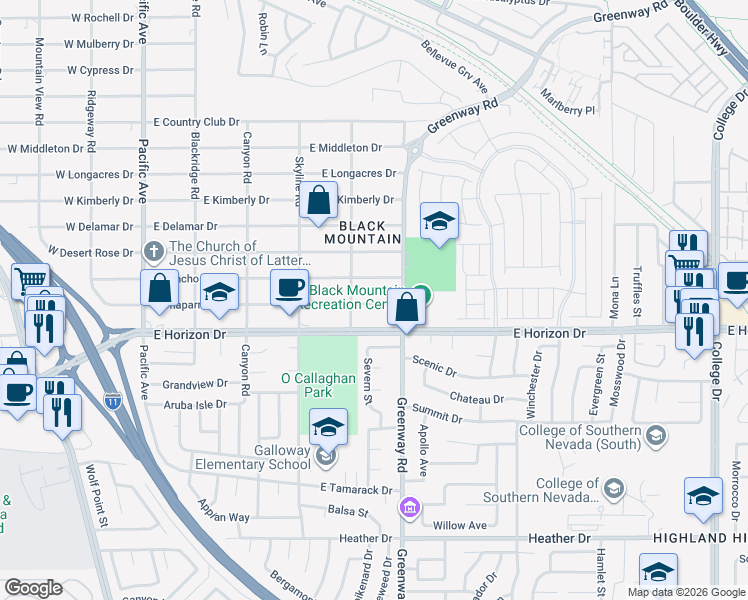 map of restaurants, bars, coffee shops, grocery stores, and more near 370 East Chaparral Drive in Henderson