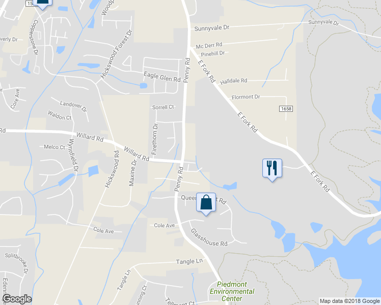 map of restaurants, bars, coffee shops, grocery stores, and more near 1604 Penny Road in High Point