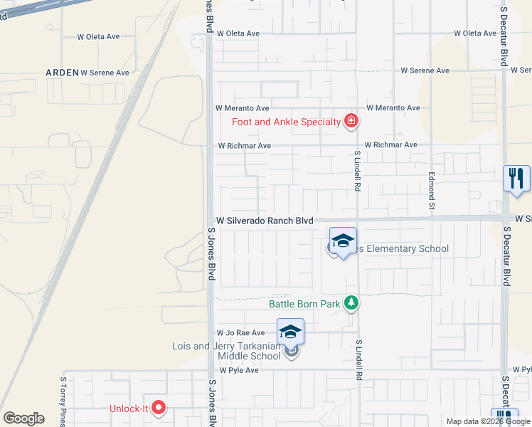 map of restaurants, bars, coffee shops, grocery stores, and more near 5845 Pillar Rock Avenue in Las Vegas