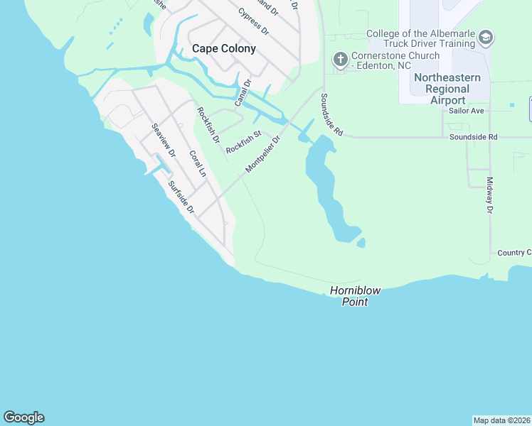 map of restaurants, bars, coffee shops, grocery stores, and more near 115 Bella Vista Drive in Edenton