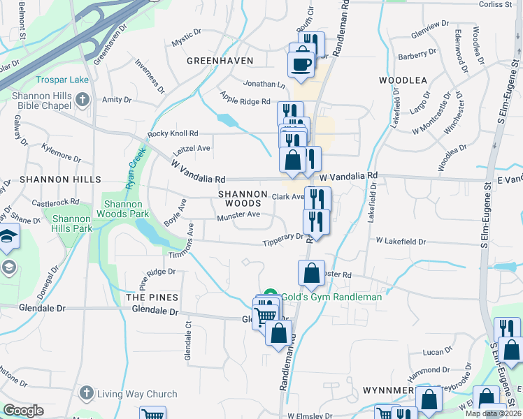 map of restaurants, bars, coffee shops, grocery stores, and more near 504 Munster Avenue in Greensboro