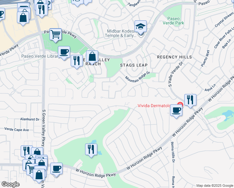 map of restaurants, bars, coffee shops, grocery stores, and more near 344 Lingering Lane in Henderson