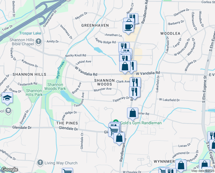 map of restaurants, bars, coffee shops, grocery stores, and more near 504 Munster Avenue in Greensboro