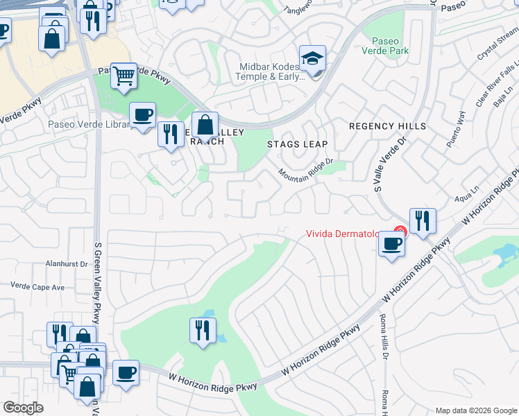 map of restaurants, bars, coffee shops, grocery stores, and more near 344 Lingering Lane in Henderson