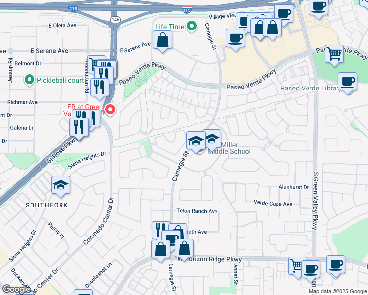 map of restaurants, bars, coffee shops, grocery stores, and more near 2501 Citrus Garden Circle in Henderson
