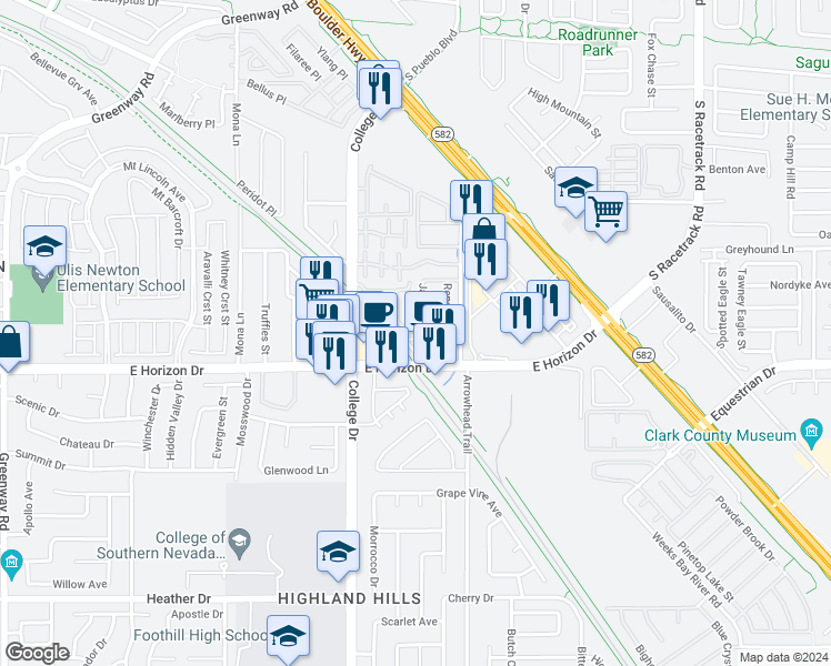 map of restaurants, bars, coffee shops, grocery stores, and more near 748 Anne Lane in Henderson