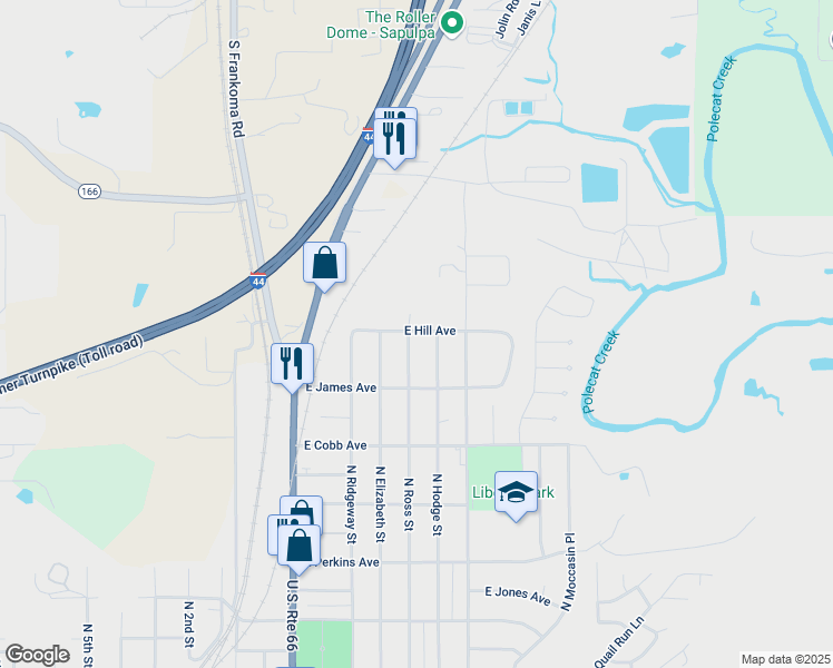 map of restaurants, bars, coffee shops, grocery stores, and more near 923 North Ross Street in Sapulpa