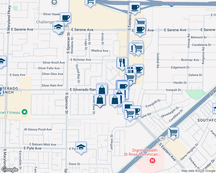 map of restaurants, bars, coffee shops, grocery stores, and more near 2300 East Silverado Ranch Boulevard in Las Vegas