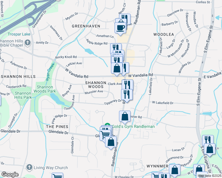 map of restaurants, bars, coffee shops, grocery stores, and more near 3007 Kilkenny Avenue in Greensboro