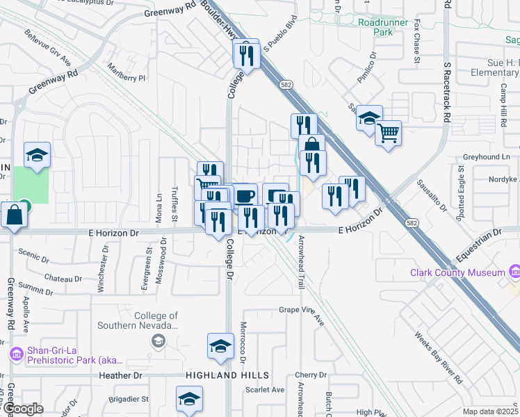map of restaurants, bars, coffee shops, grocery stores, and more near 746 Anne Lane in Henderson