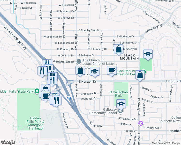 map of restaurants, bars, coffee shops, grocery stores, and more near 200 East Chaparral Drive in Henderson