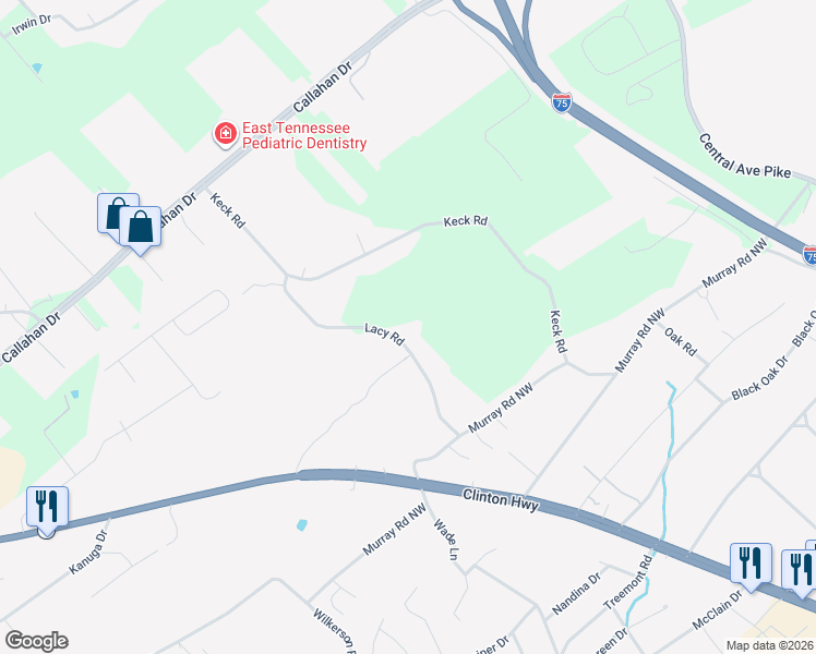 map of restaurants, bars, coffee shops, grocery stores, and more near 6210 Lacy Road in Knoxville